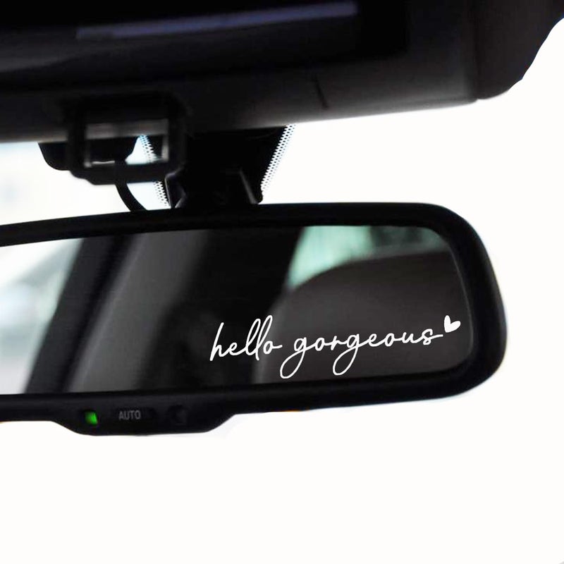 WCDHOR 2 x Hello Gorgeous Rearview Mirror Decal Water Bottle Stickers Affirmation Reminder Sticker Laptop Bumper Sticker Tumbler Vinyl Sticker Car Mirror Decal (Hello Gorgeous, White) - Image 1